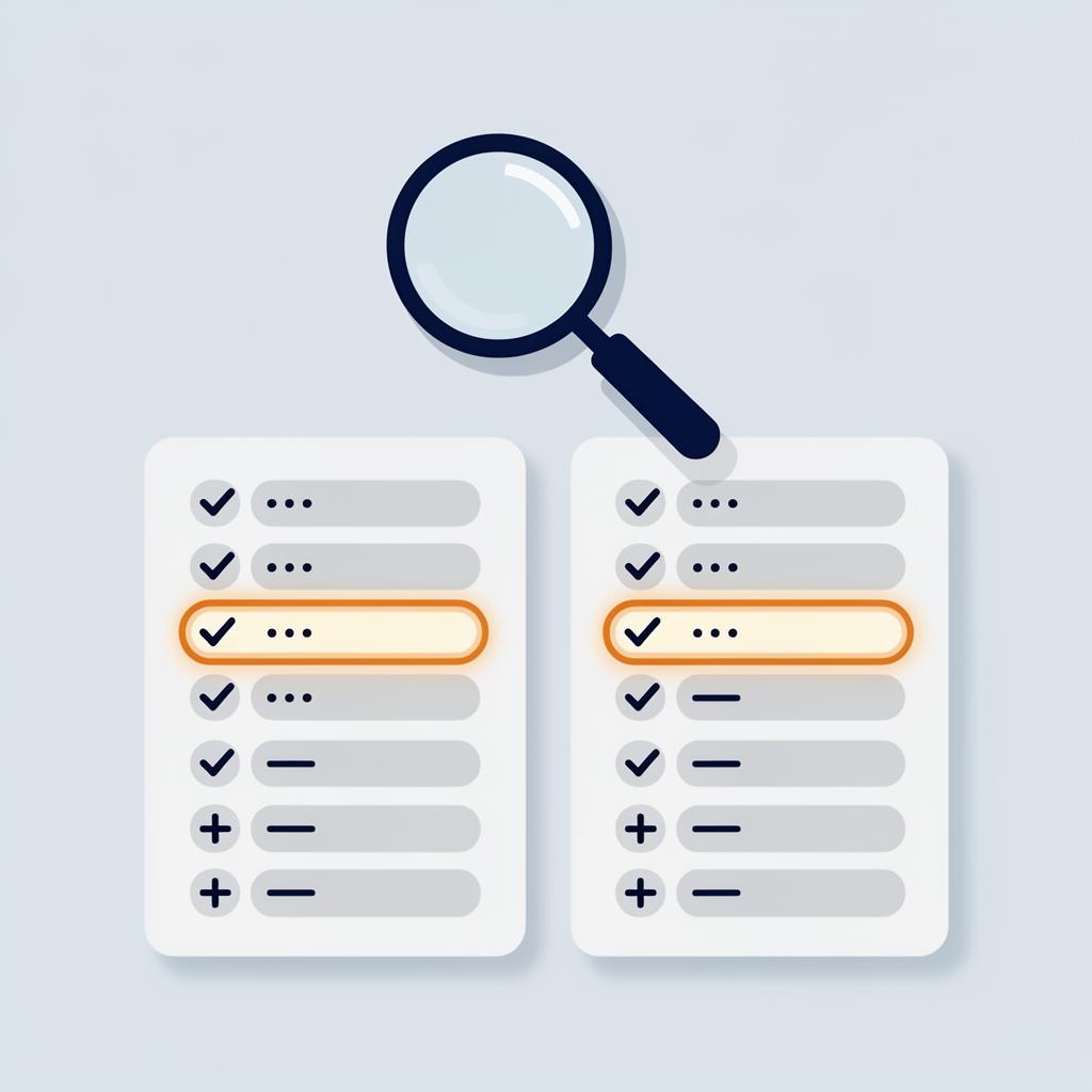 Illustration of a magnifying glass over a side-by-side comparison checklist