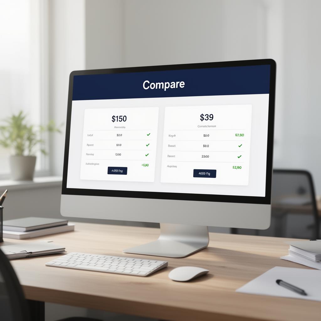 Side-by-side legal software pricing comparison on a monitor